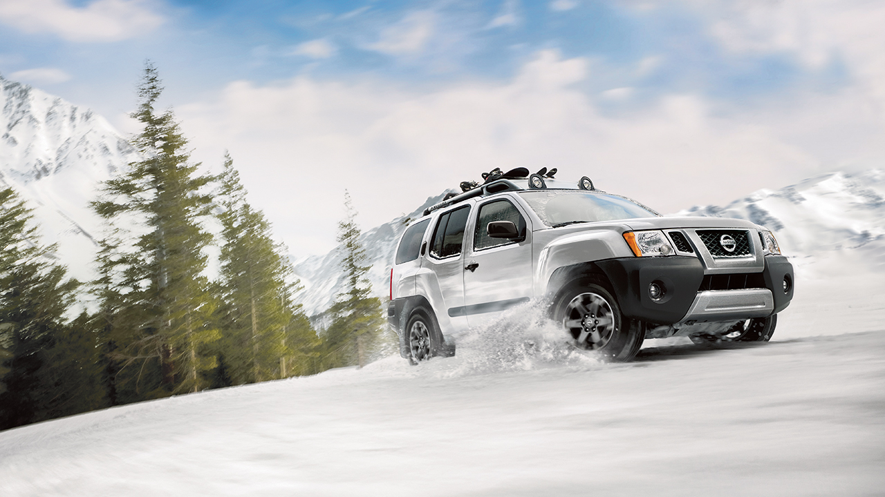 Nissan Xterra shown driving in winter conditions
